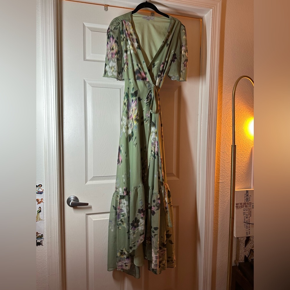 Hope and Ivy flutter sleeve wrap maxi